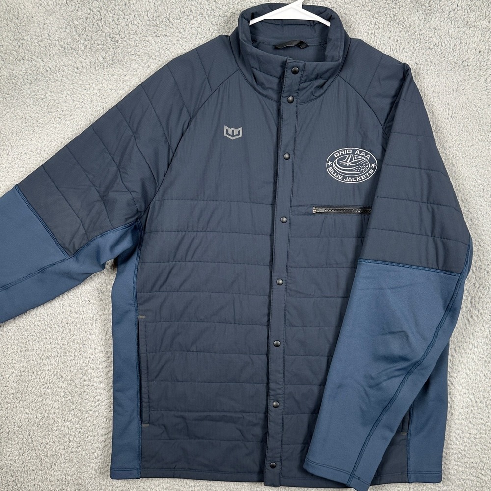 Warroad Hockey Mens XL Jacket Quilted Blue Nylon Snap Button Stretch‎ Authentic